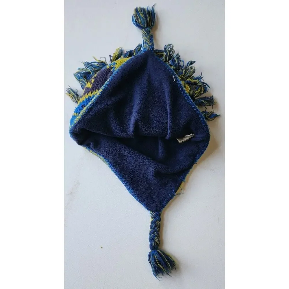 LL Bean Hat 284767 Mohawk Earflap Kids L Beanie Blue Lime Green Discontinued VNT